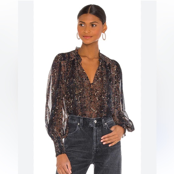 Veronica Beard Jaz Chiffon Floral Tie Split Neck Blouse Top, Size 4 - Picture 4 of 12